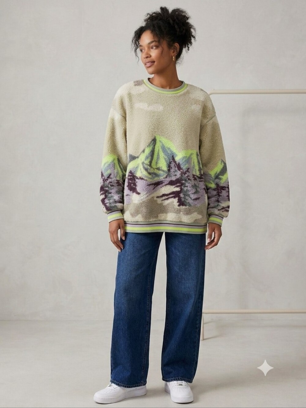 Out From Under Urban Outfitters Mountain Graphic Sherpa Fleece Sweatshirt, Small